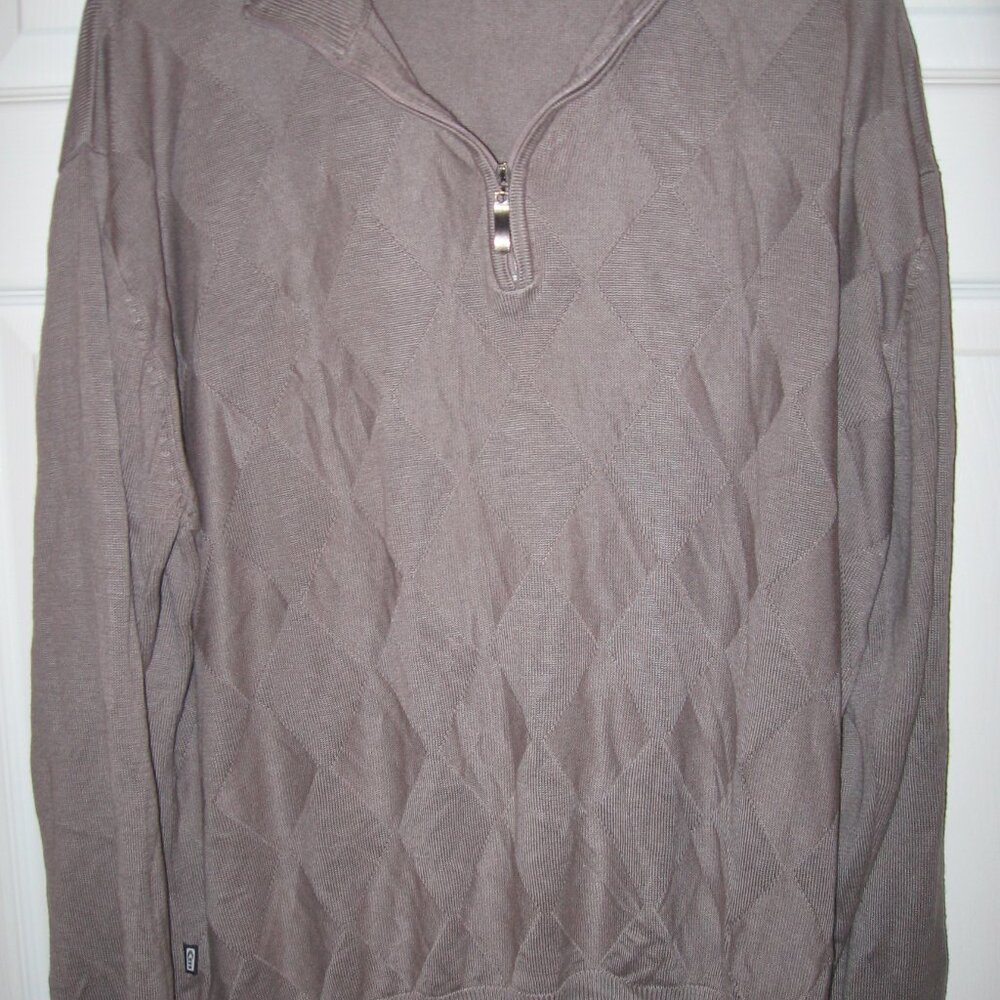Koman 1/4 Zip Long Sleeve Polo Sweater Men's 2XL Green Gray Subdued Argyle